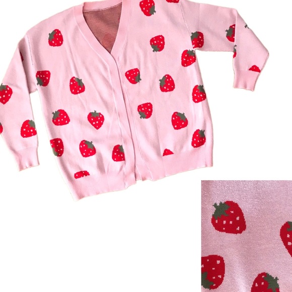 Strawberry Cardigan Sweater in Red and Pink, New in Bag - Picture 1 of 6